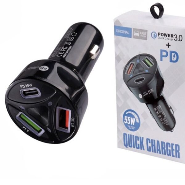 شاحن سيارة 55w تايب سي + 2usb